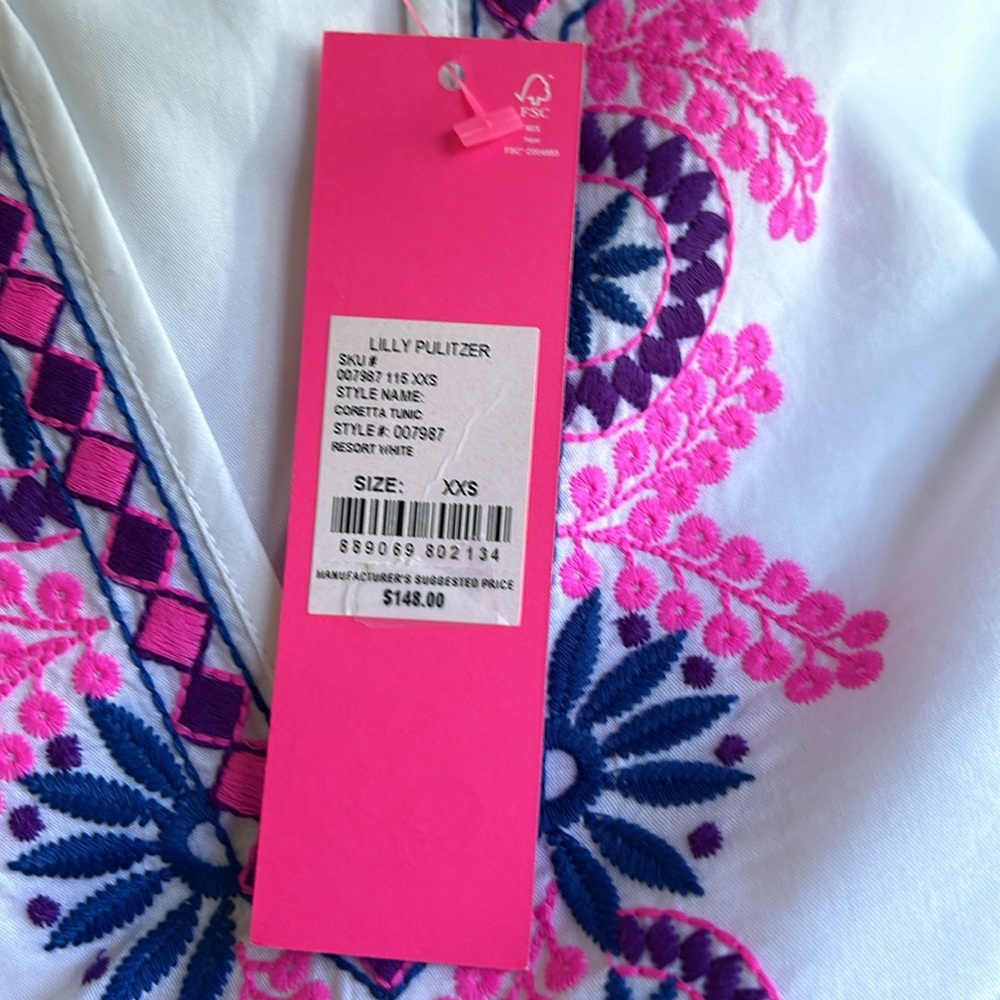 Lilly Pulitzer White/Pink/Blue Peasant blouse sz XXS-S - Picture 7 of 9